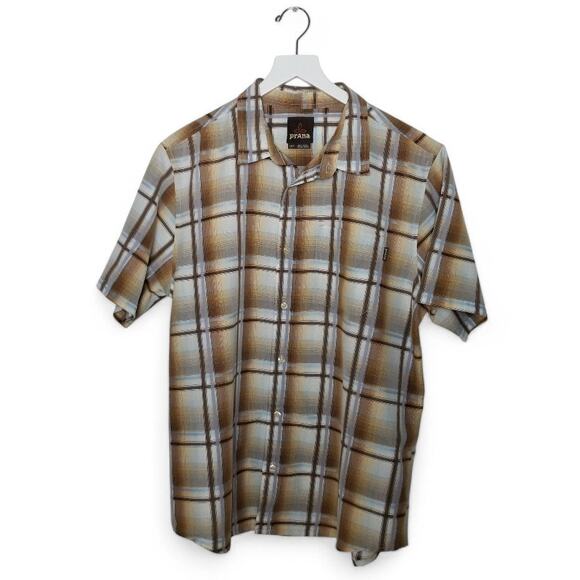prAna Breathe Men's Midas Short Sleeve Plaid Shirt 100% Organic Cotton - Large - Picture 2 of 6